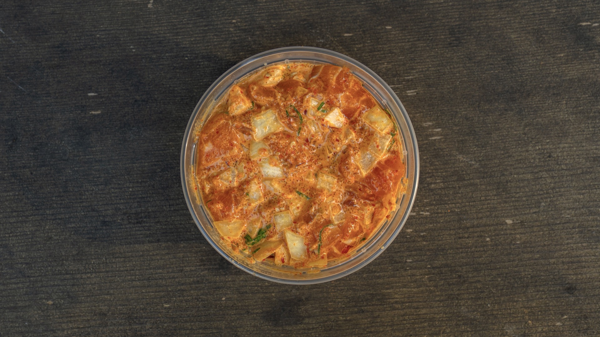 spicy poke — ahi or salmon in a creamy spicy marinade with masago